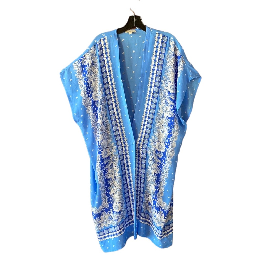 Beautiful Loft Blue and White Cover Up Dress Coat Great Condition